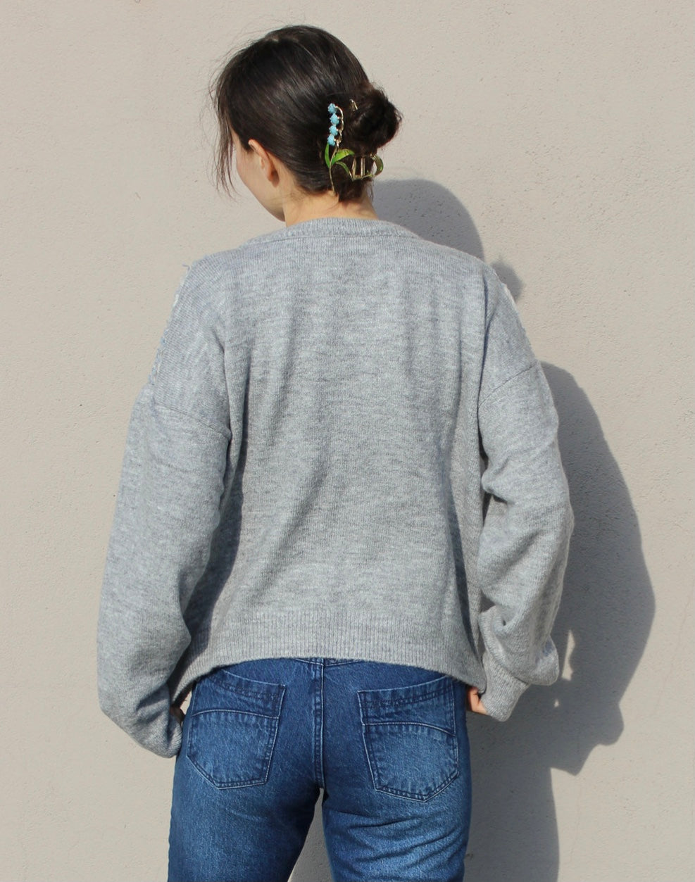 Oversize tröja med tyll blommor